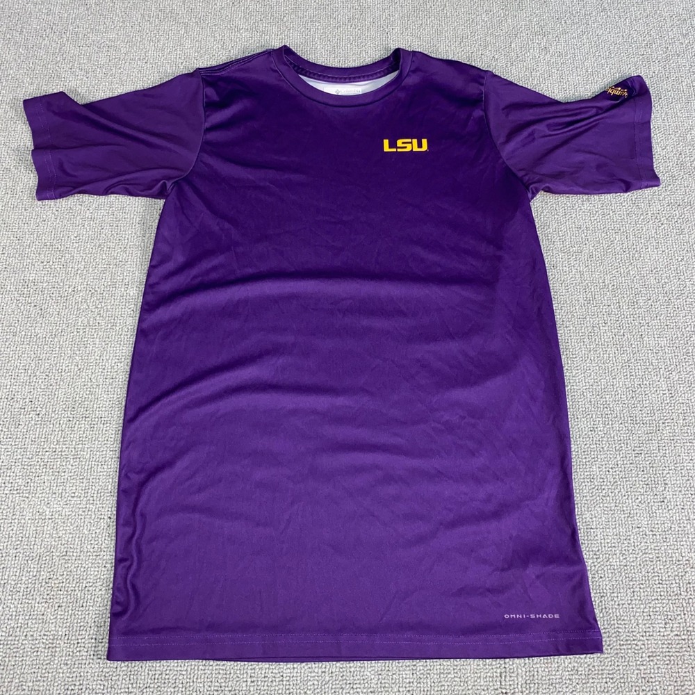 Columbia LSU Tigers T Shirt Womens XL Purple PFG Omni-Shade Athletic Tee Shirt